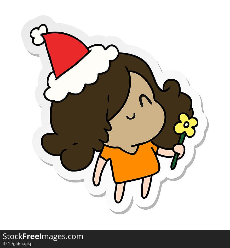 hand drawn christmas sticker cartoon of kawaii girl