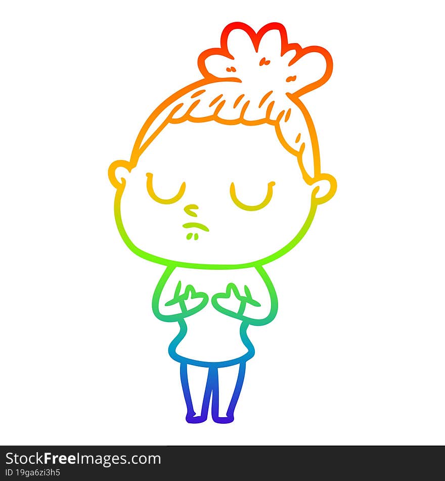 rainbow gradient line drawing of a cartoon calm woman