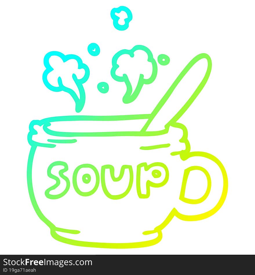 cold gradient line drawing of a cartoon of hot soup