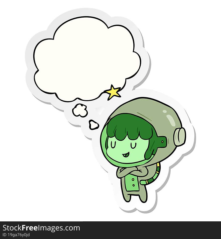 cartoon space girl with thought bubble as a printed sticker