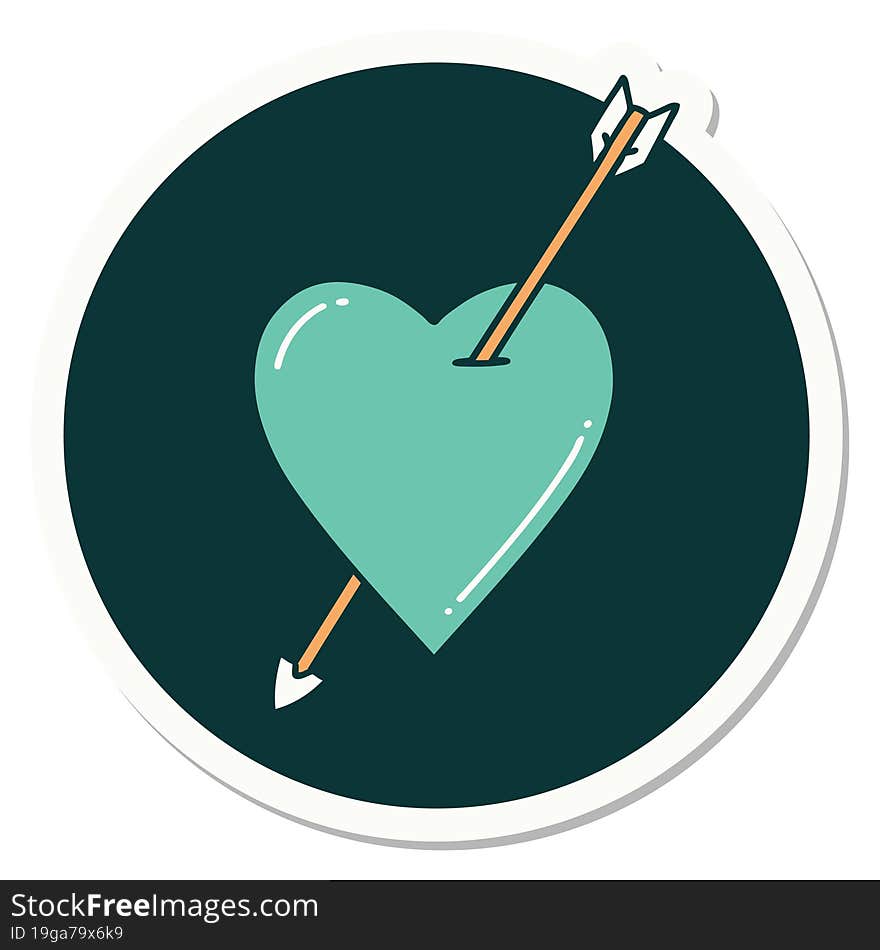 sticker of tattoo in traditional style of an arrow and heart. sticker of tattoo in traditional style of an arrow and heart