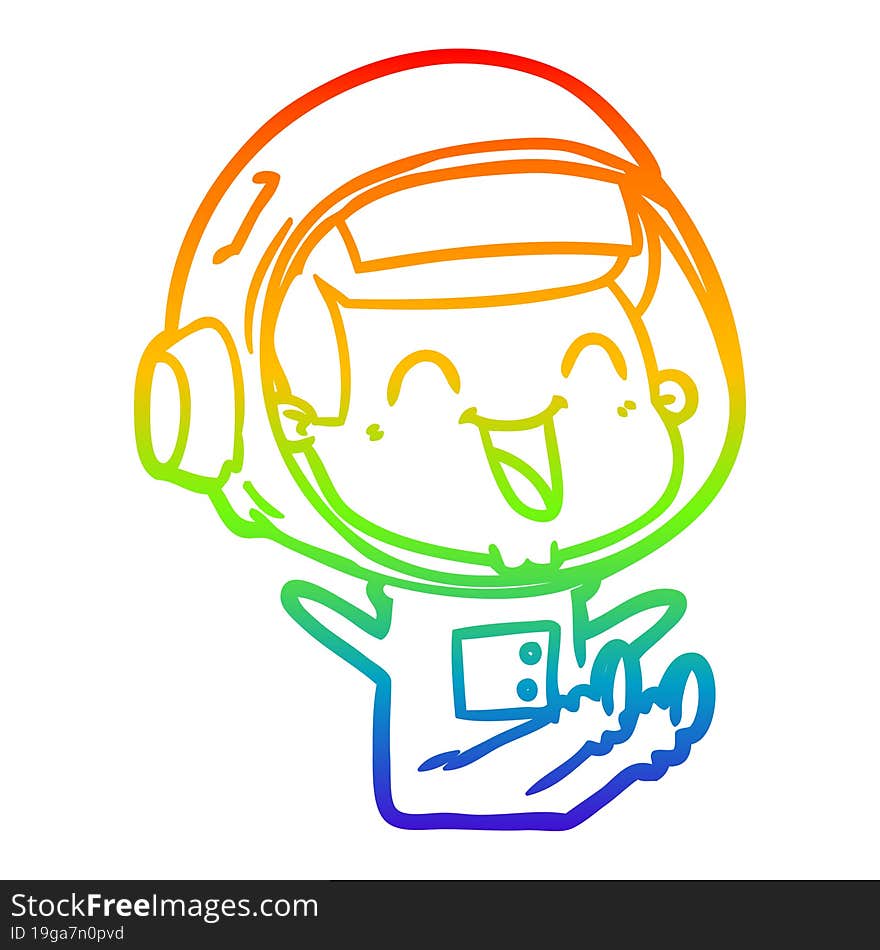 rainbow gradient line drawing of a happy cartoon astronaut