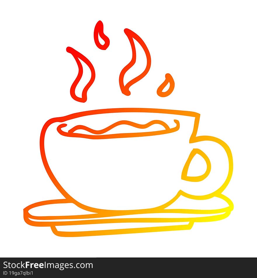 warm gradient line drawing of a cartoon coffee cup