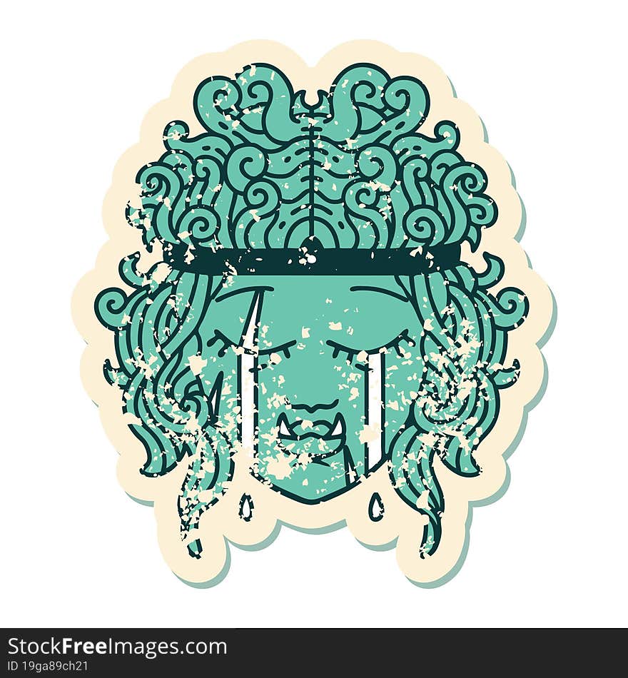 Retro Tattoo Style sad orc barbarian character face. Retro Tattoo Style sad orc barbarian character face