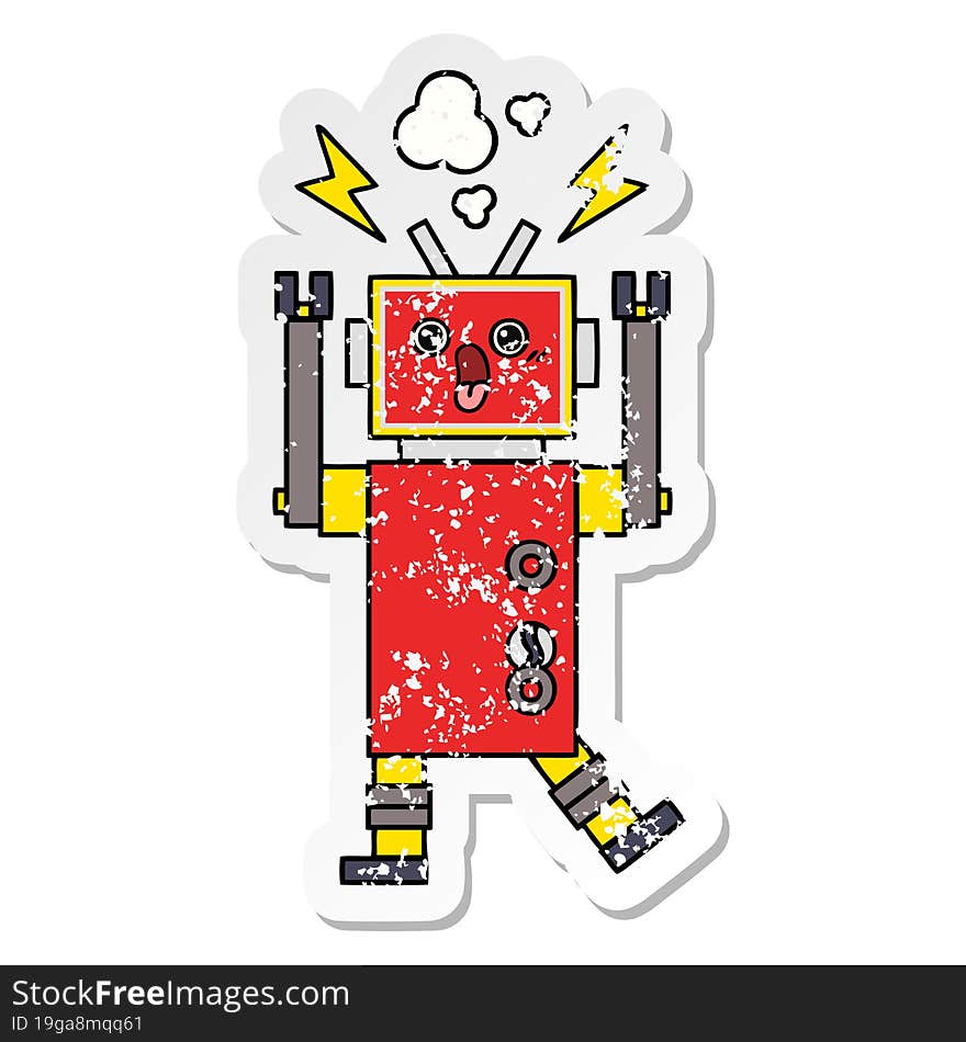 distressed sticker of a cute cartoon robot