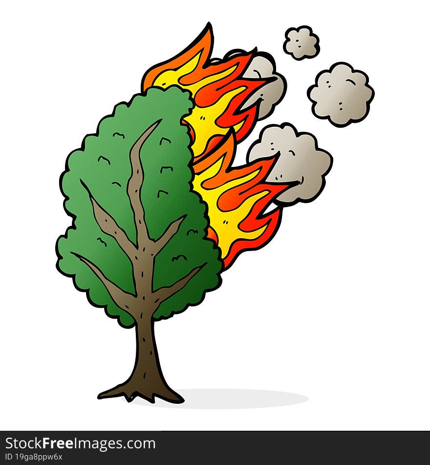 cartoon burning tree