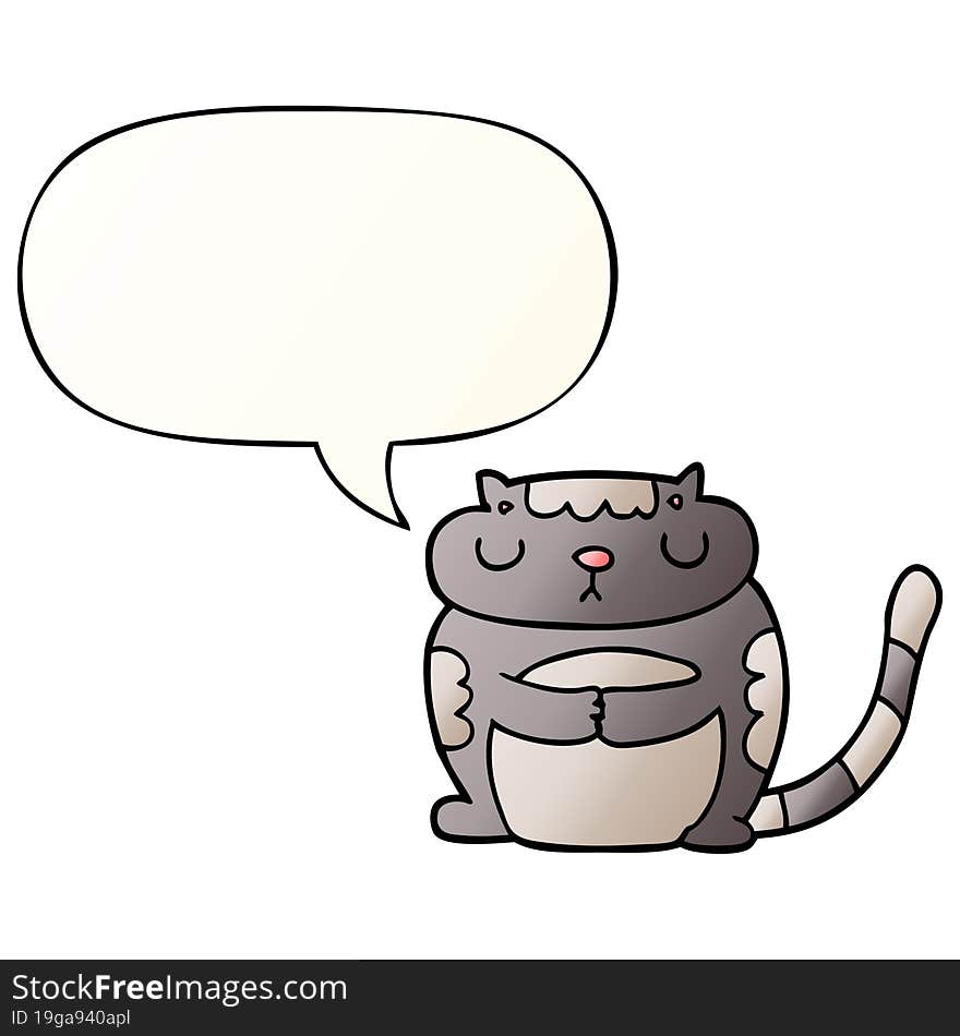 cute cartoon cat with speech bubble in smooth gradient style