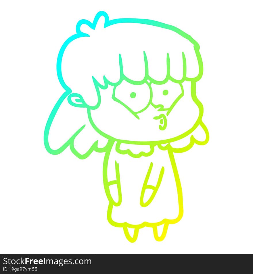 cold gradient line drawing cartoon whistling girl