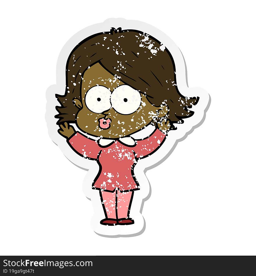 distressed sticker of a cartoon girl pouting