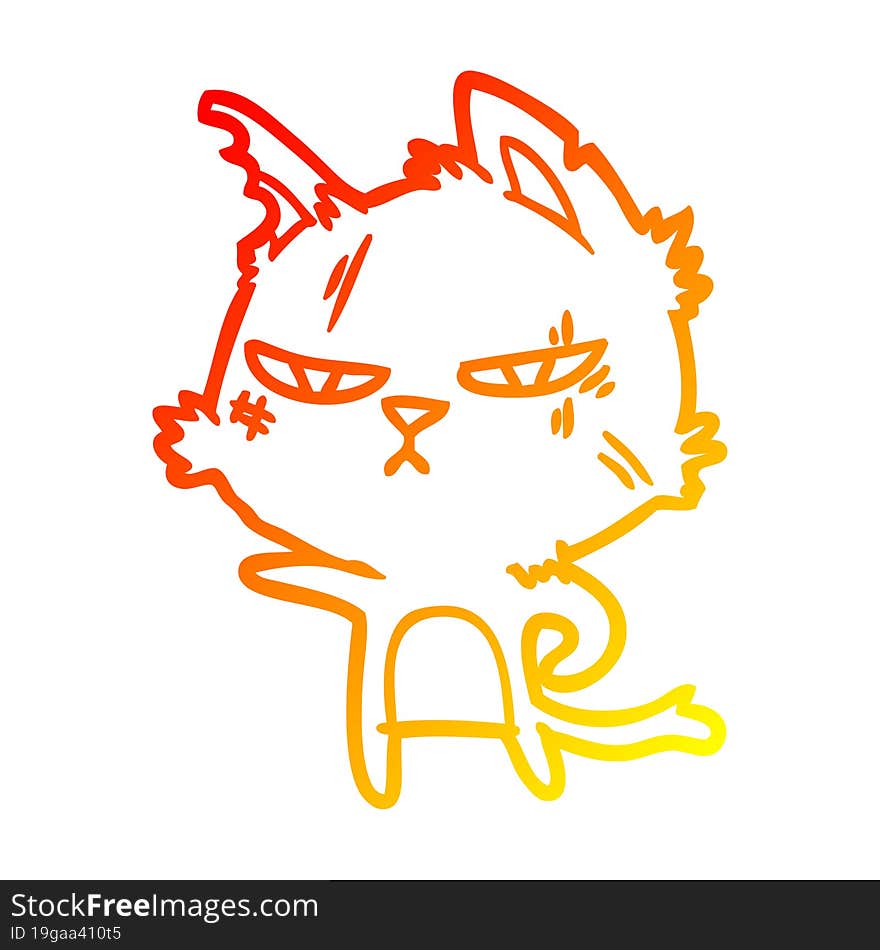 warm gradient line drawing tough cartoon cat pointing