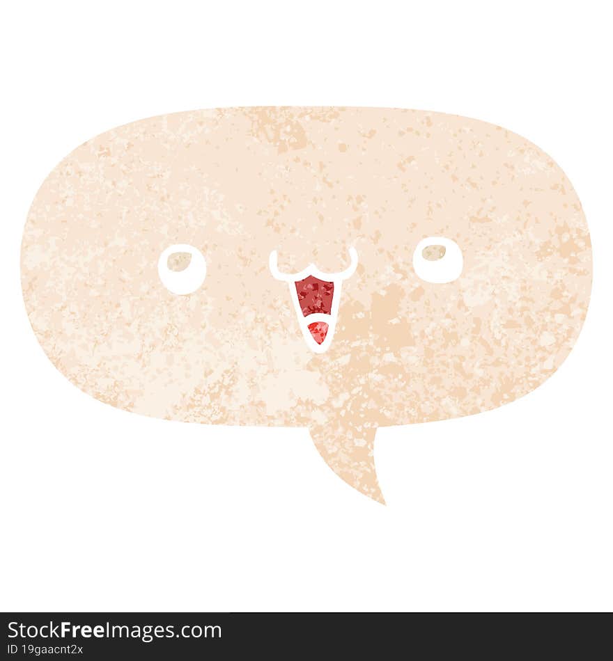 Cute Happy Face Cartoon And Speech Bubble In Retro Textured Style