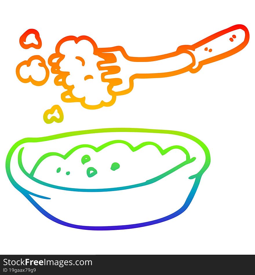 rainbow gradient line drawing cartoon bowl of food