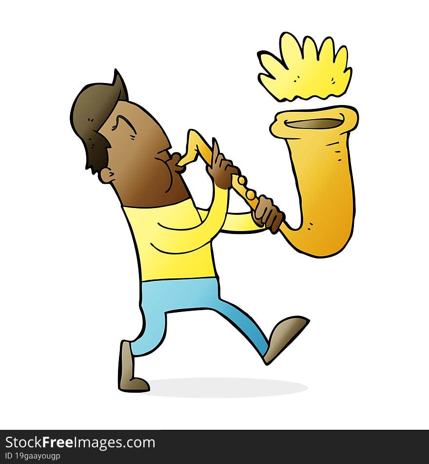 cartoon man blowing saxophone