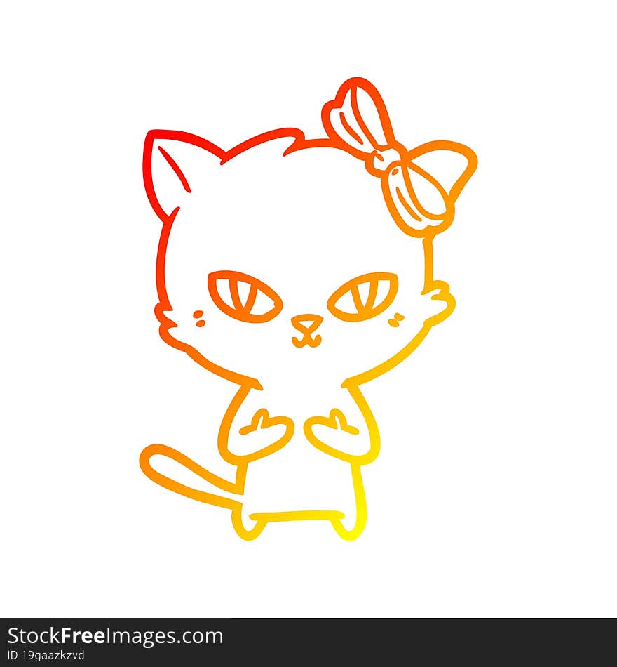 Warm Gradient Line Drawing Cute Cartoon Cat