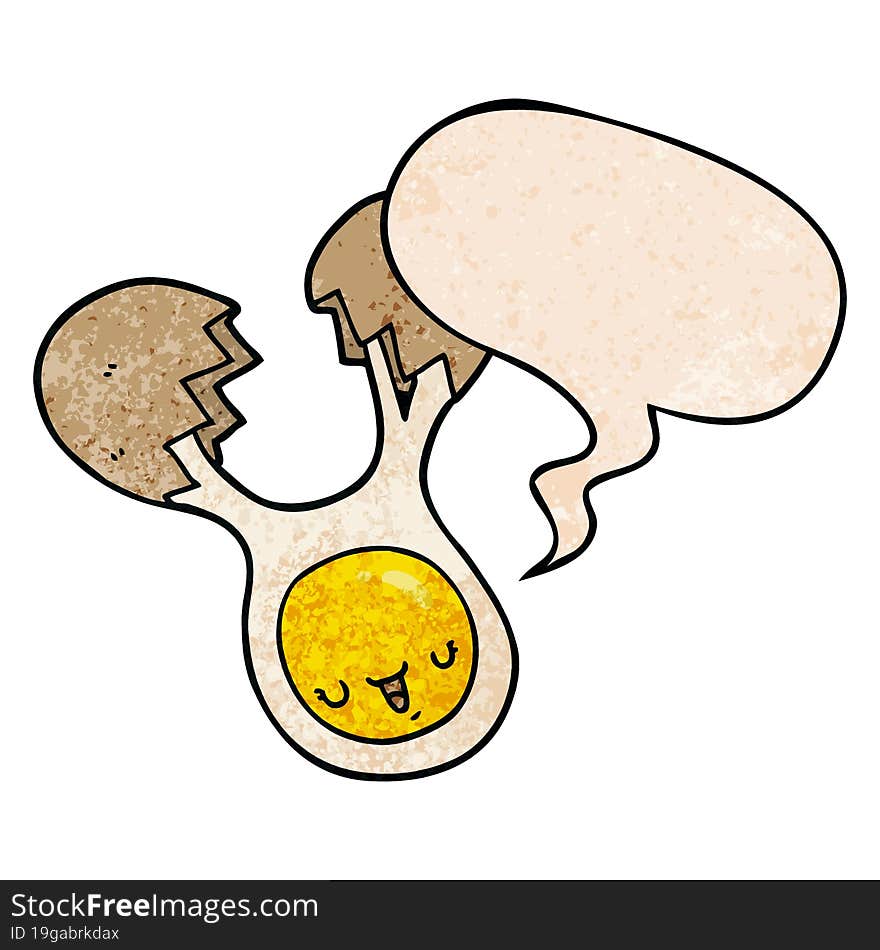 cartoon cracked egg and speech bubble in retro texture style