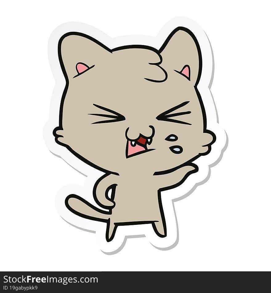 Sticker Of A Cartoon Hissing Cat