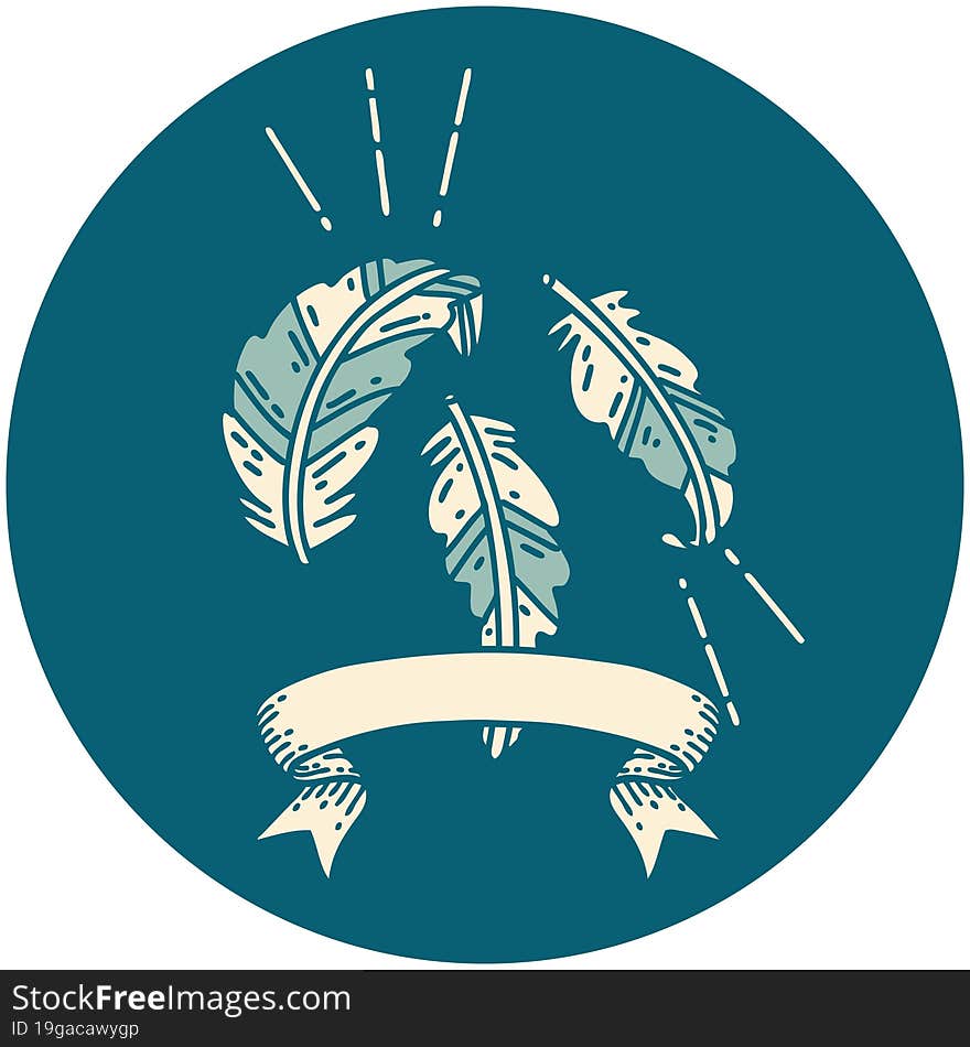 icon of tattoo style feathers floating