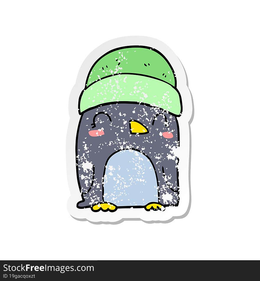 distressed sticker of a cute cartoon penguin