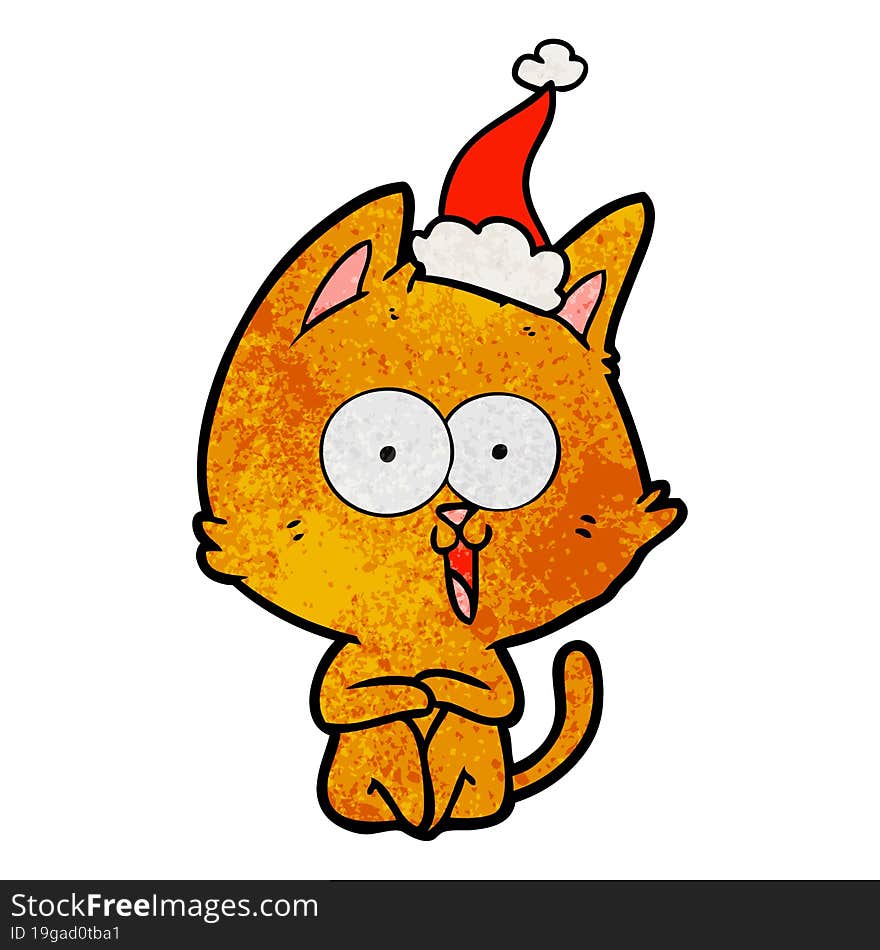 funny textured cartoon of a cat wearing santa hat