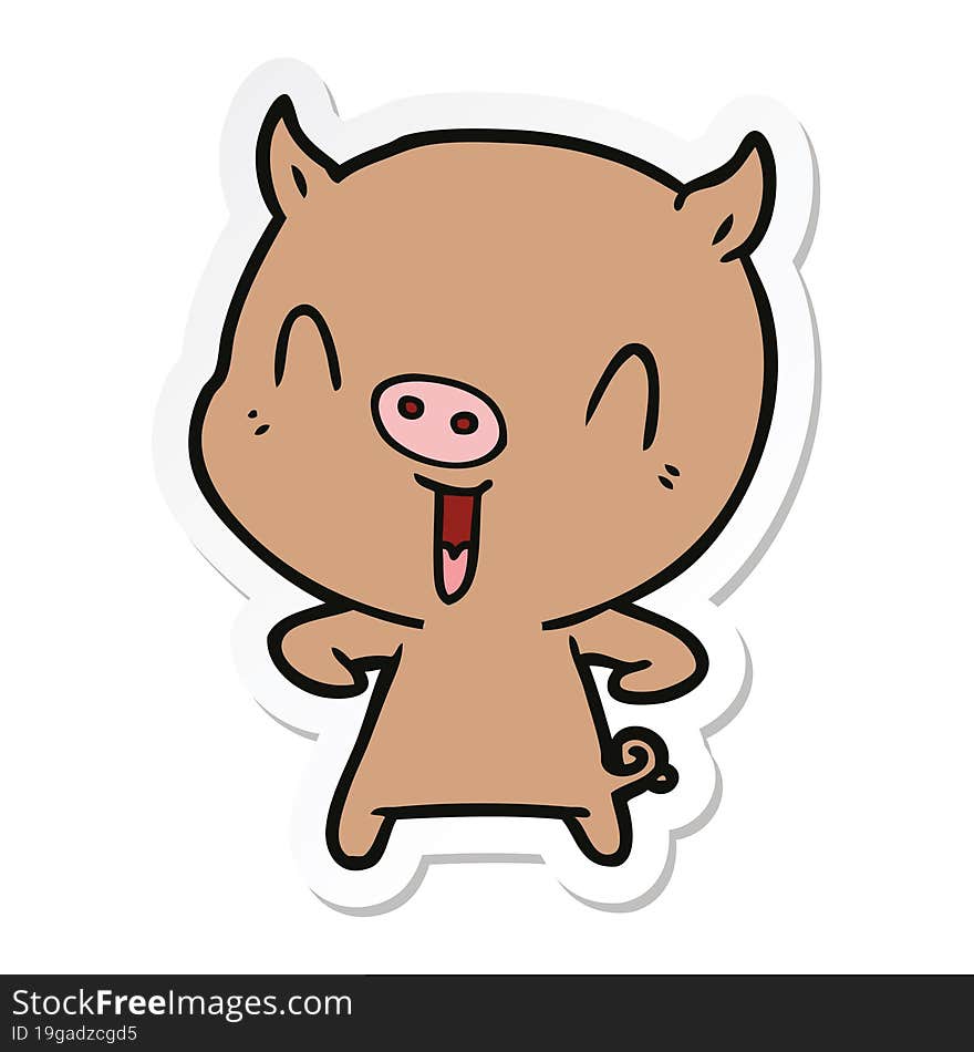 Sticker Of A Happy Cartoon Pig