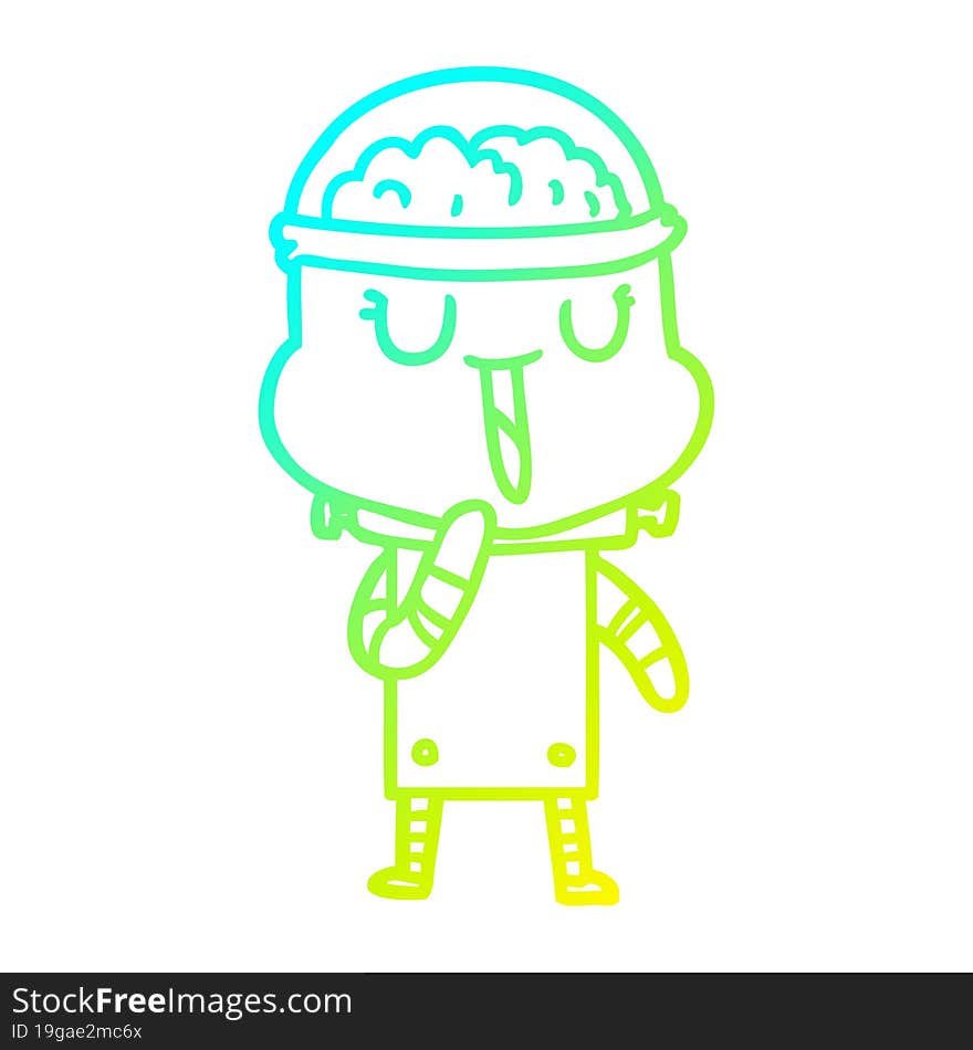 cold gradient line drawing of a happy cartoon robot