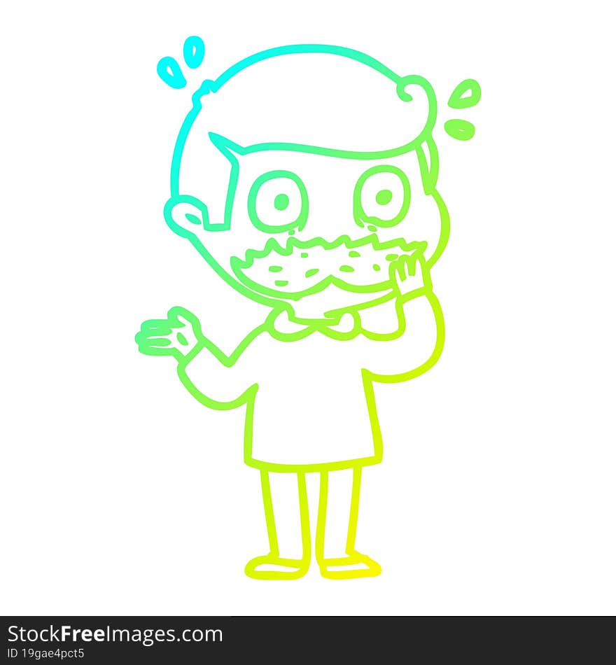 cold gradient line drawing cartoon man with mustache shocked