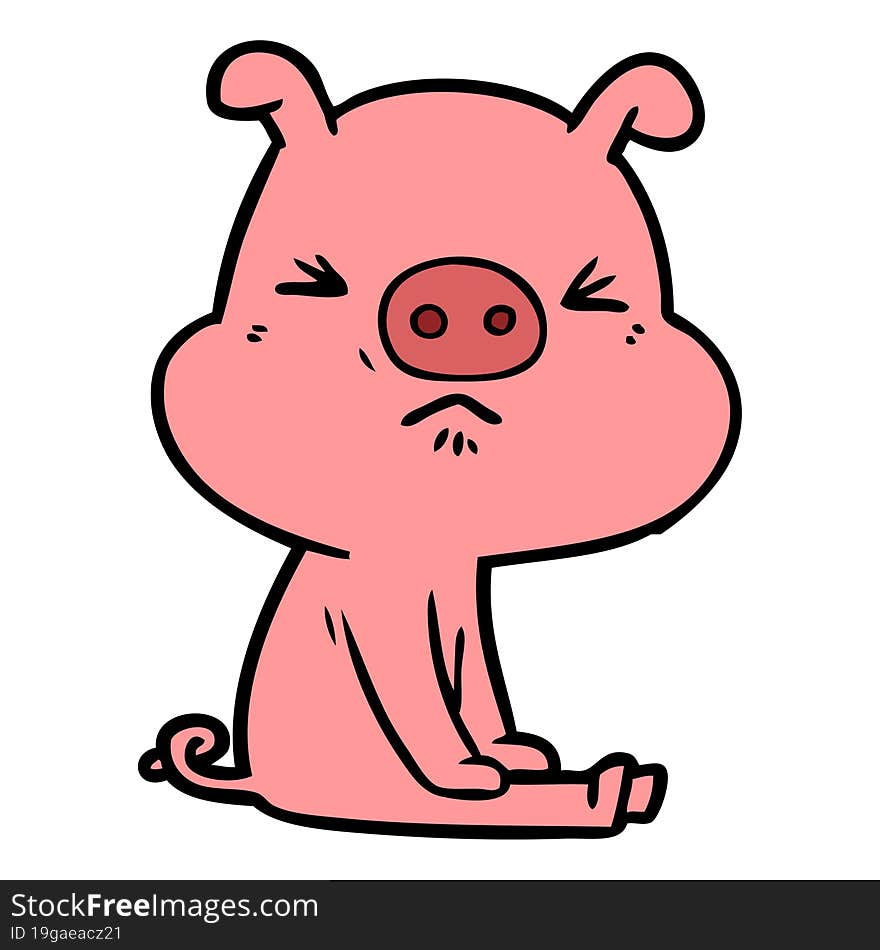 cartoon angry pig sat waiting. cartoon angry pig sat waiting