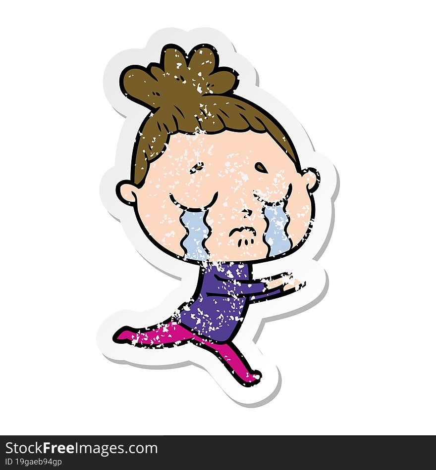 distressed sticker of a cartoon crying woman