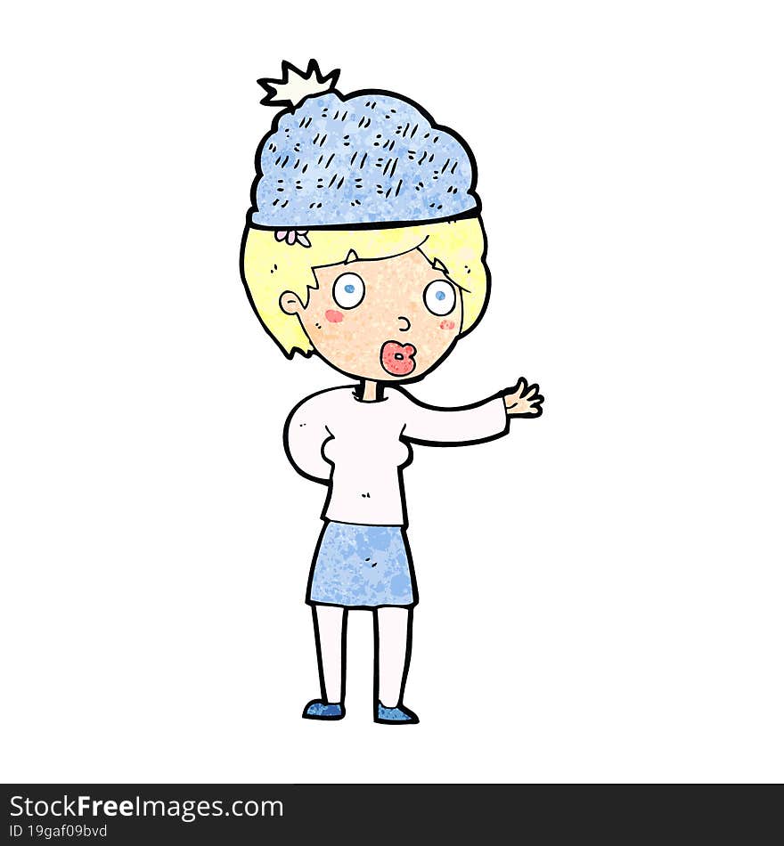 cartoon woman wearing winter hat