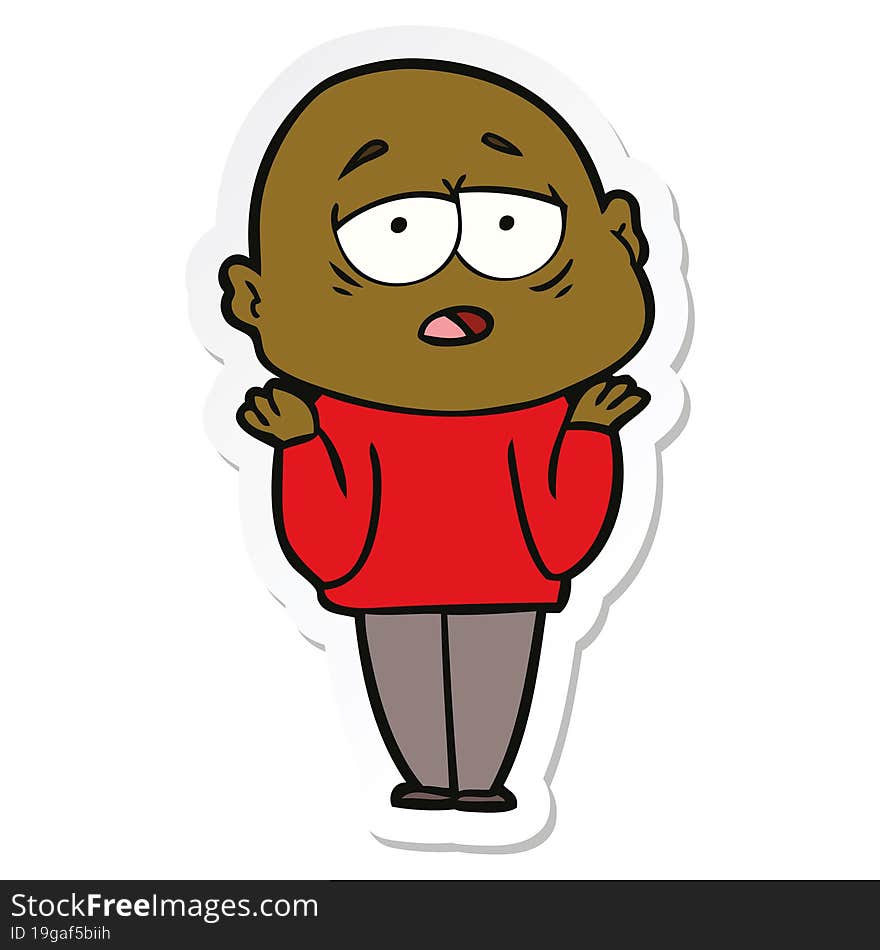 sticker of a cartoon tired bald man