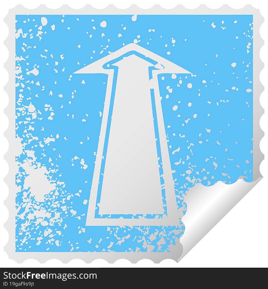 quirky distressed square peeling sticker symbol arrow