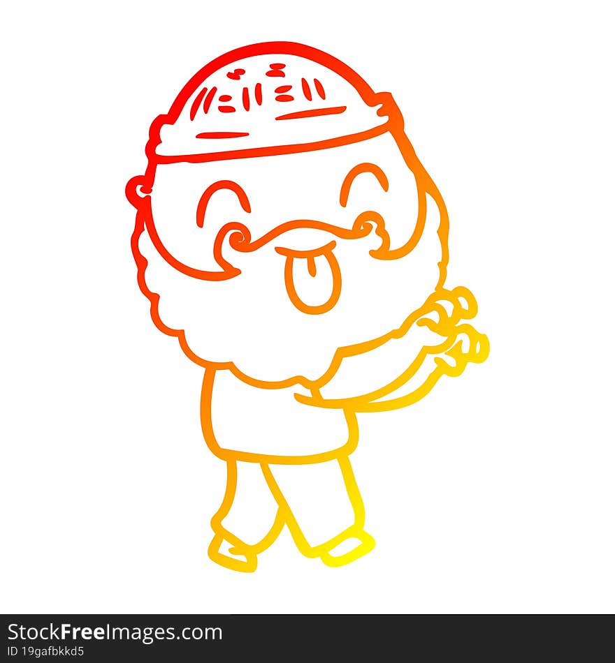 Warm Gradient Line Drawing Man With Beard Sticking Out Tongue