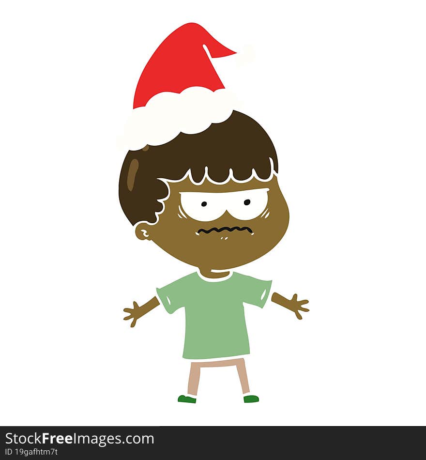 flat color illustration of a angry man wearing santa hat