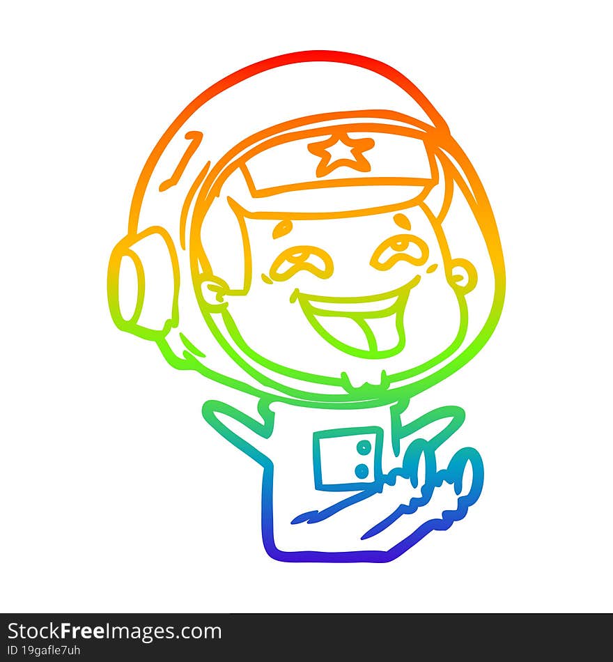 rainbow gradient line drawing cartoon laughing astronaut