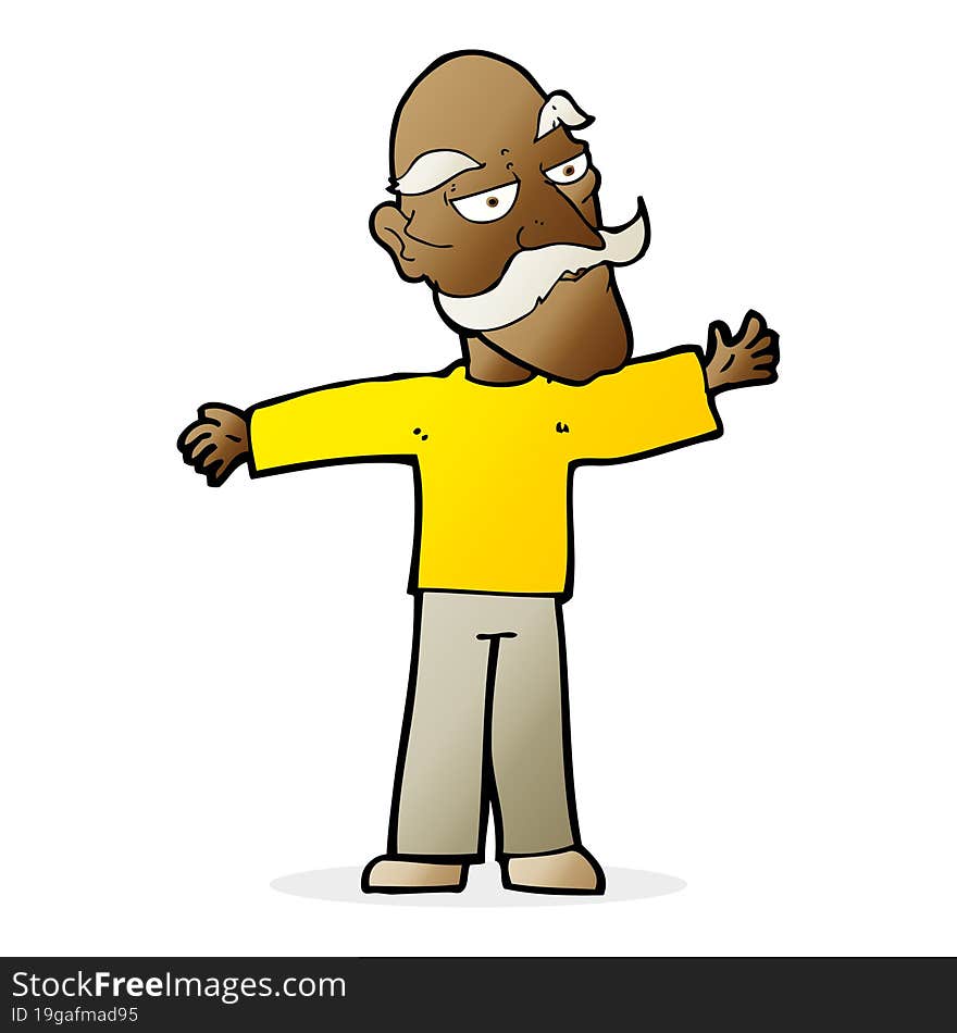 Cartoon Old Man Spreading Arms Wide