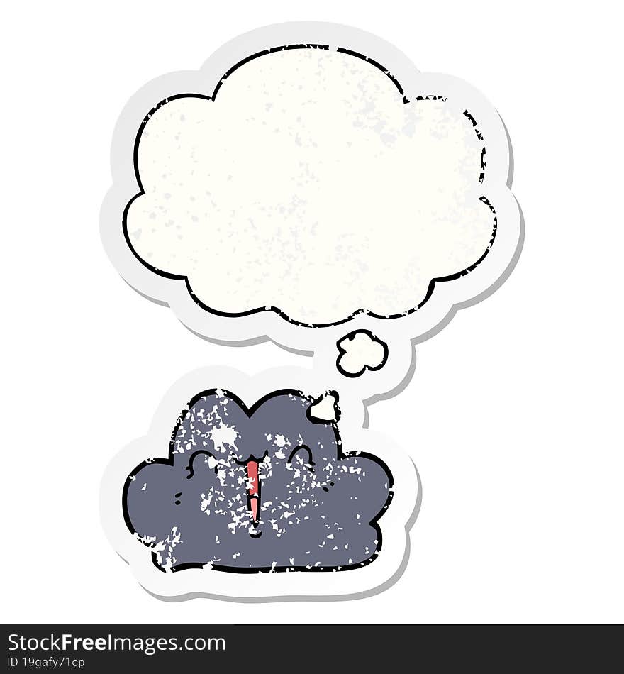 cute cartoon cloud and thought bubble as a distressed worn sticker