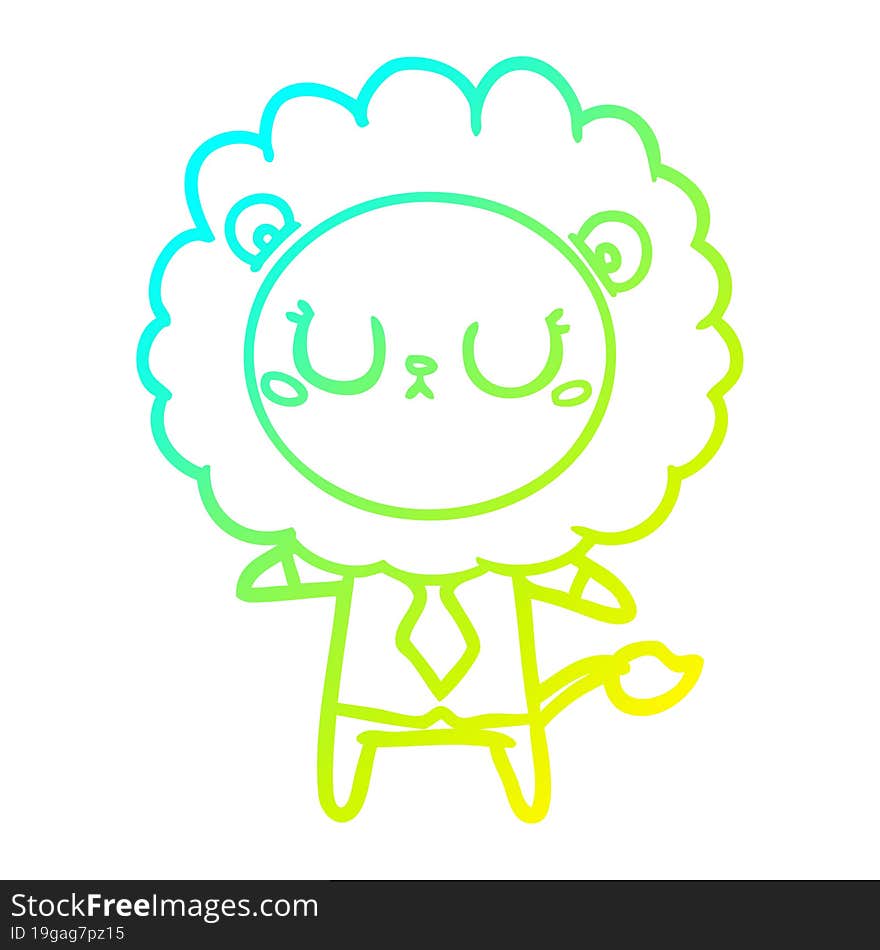 cold gradient line drawing cartoon lion in business clothes