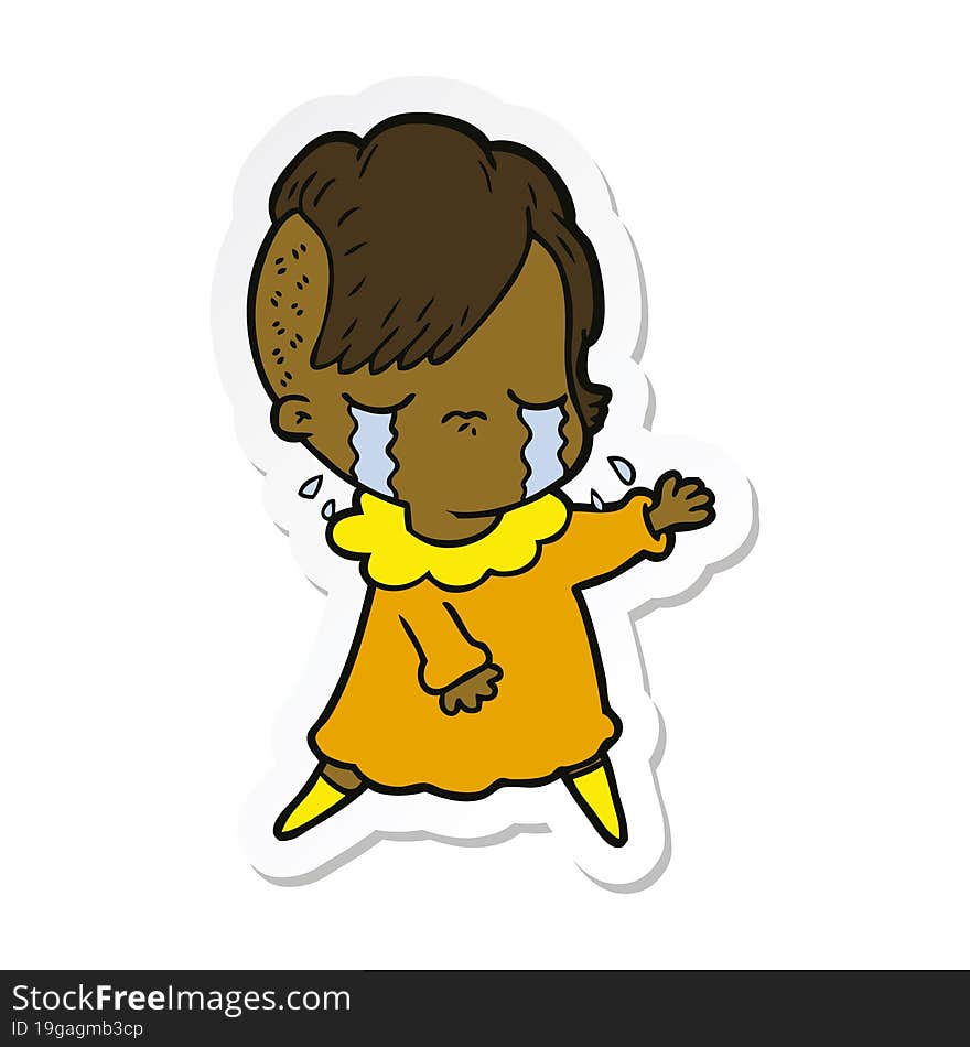 sticker of a cartoon crying girl