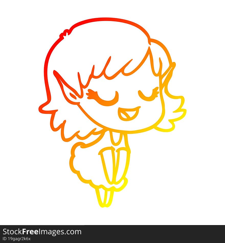 warm gradient line drawing of a happy cartoon elf girl