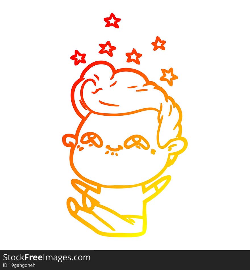 warm gradient line drawing of a cartoon excited man