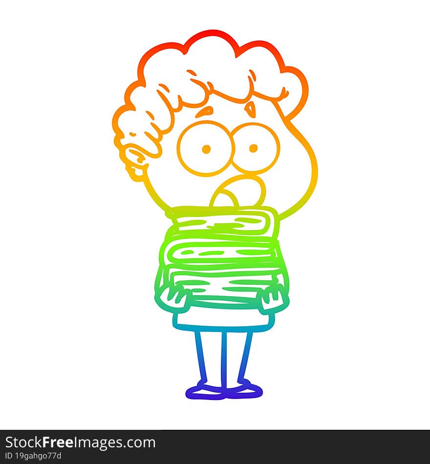 rainbow gradient line drawing cartoon man gasping in surprise