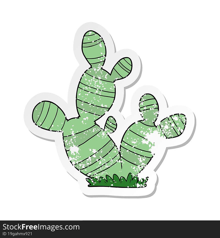 Distressed Sticker Of A Cartoon Cactus