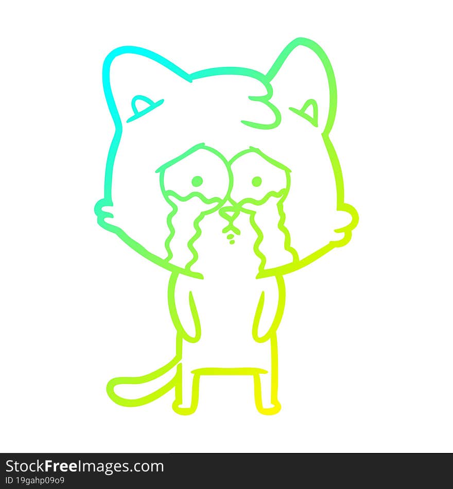 cold gradient line drawing cartoon crying cat