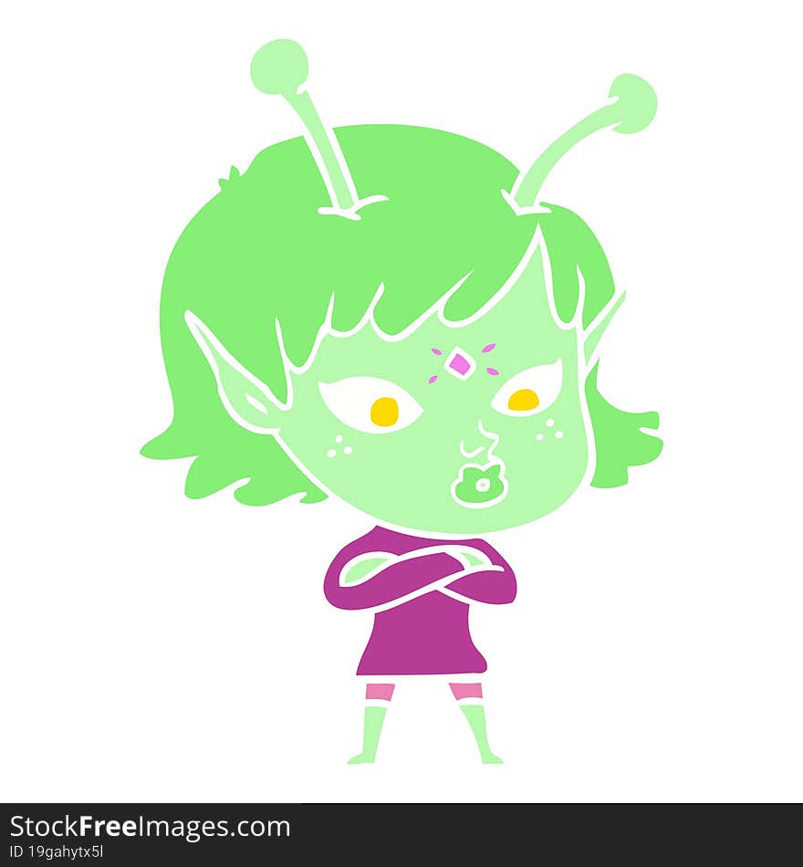 pretty flat color style cartoon alien girl