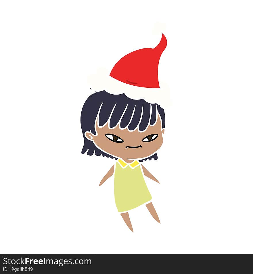 hand drawn flat color illustration of a woman wearing santa hat