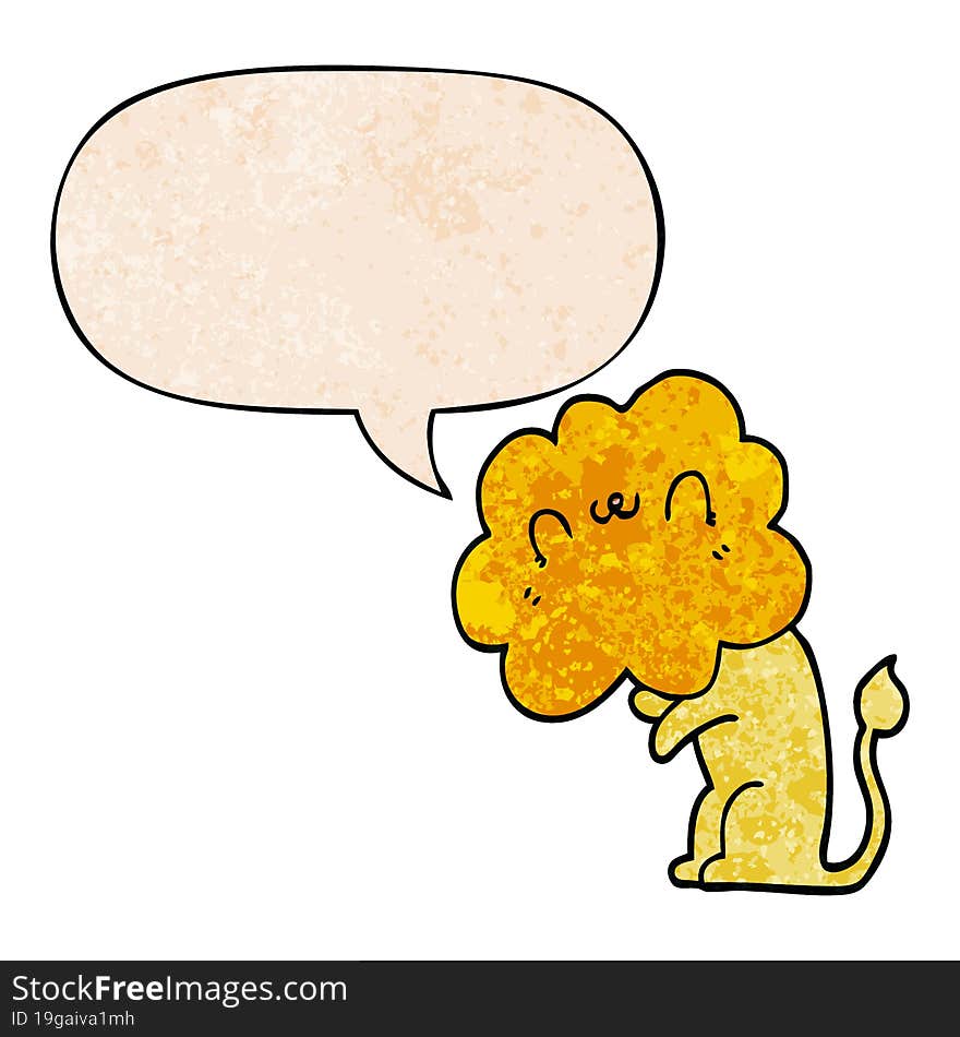 cartoon lion and speech bubble in retro texture style