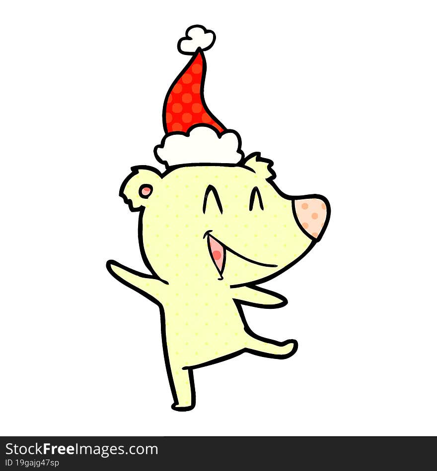 Laughing Bear Comic Book Style Illustration Of A Wearing Santa Hat