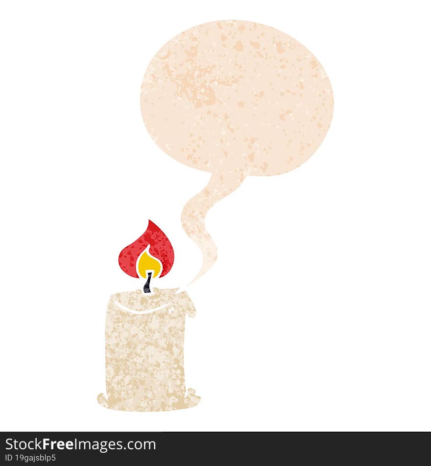 Cartoon Candle And Speech Bubble In Retro Textured Style