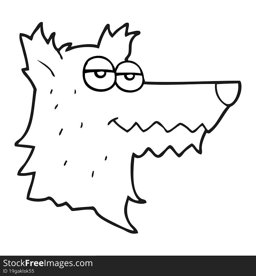 black and white cartoon wolf head