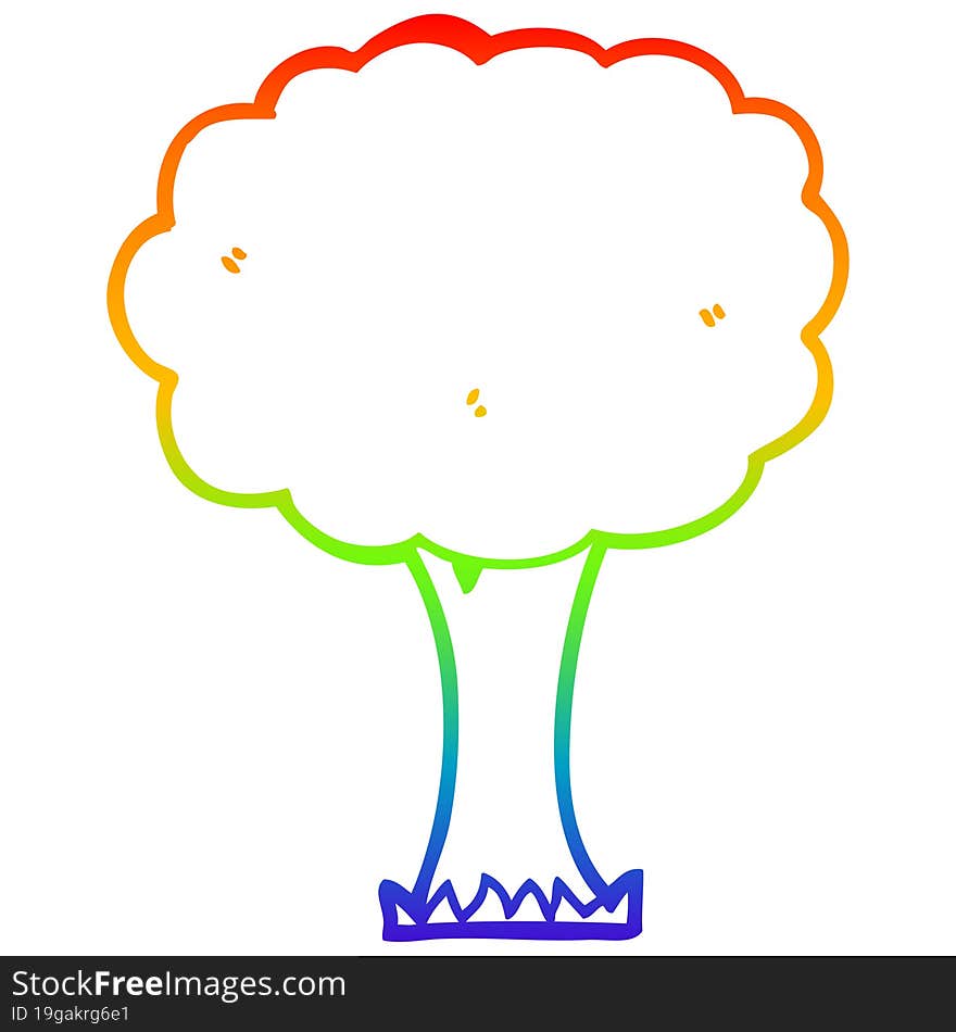 rainbow gradient line drawing of a cartoon tree